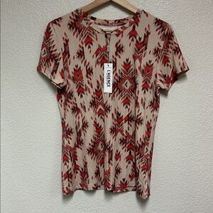 NWT L'AGENCE Red and Beige Geometric Top Size Medium